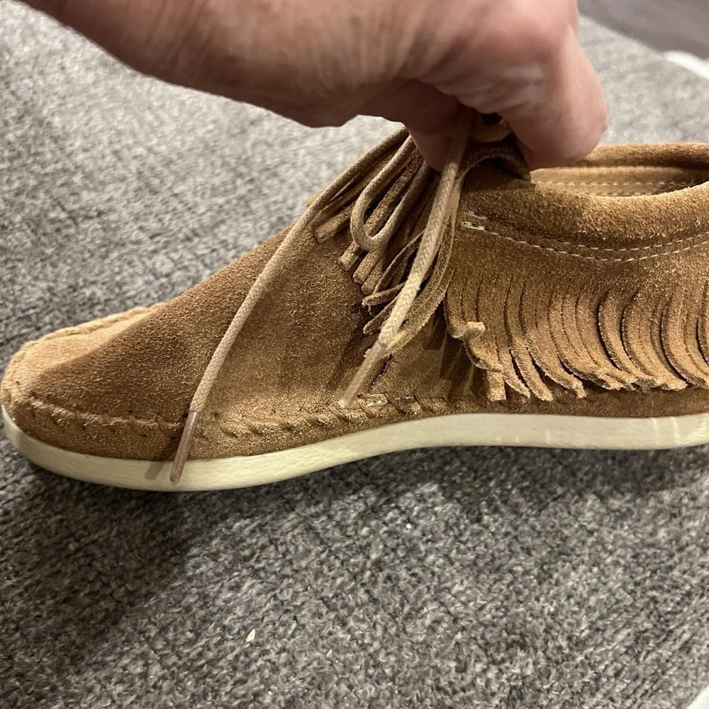 Minnetonka Womens Venice 457 Brown Suede Fringe Ankle Moccasin Boots Size 6
